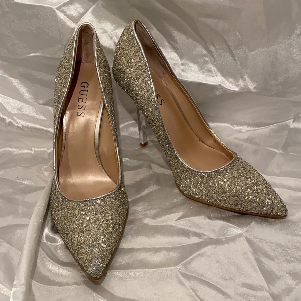 Silver Sparkle Guess Heels Sz 7